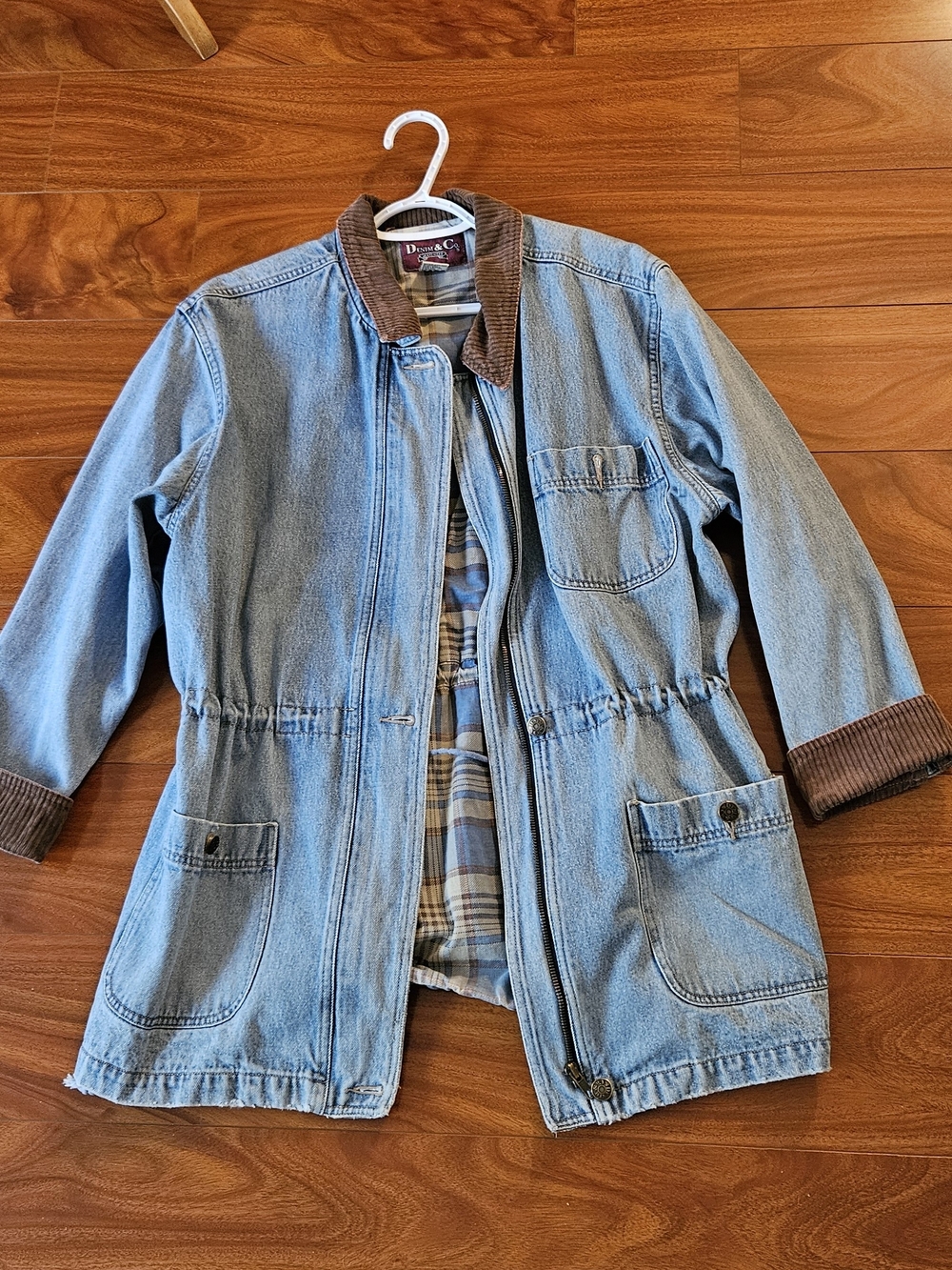 Denim&Co Brown Corduroy Collar Jacket with Plaid Lining